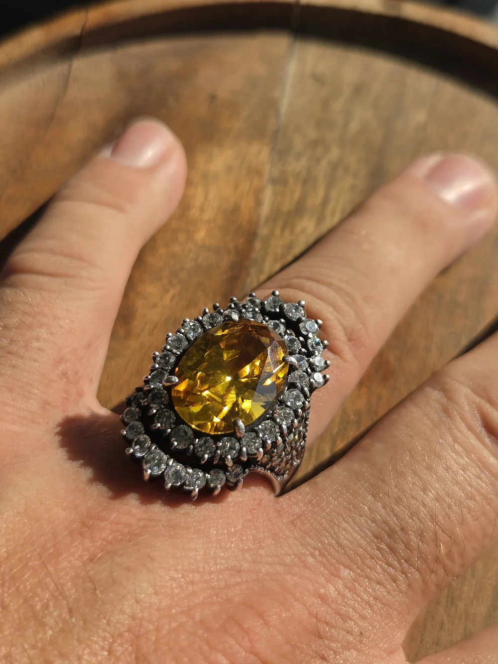 Citrine Cz Halo Cocktail Ring - Women's Jewelry